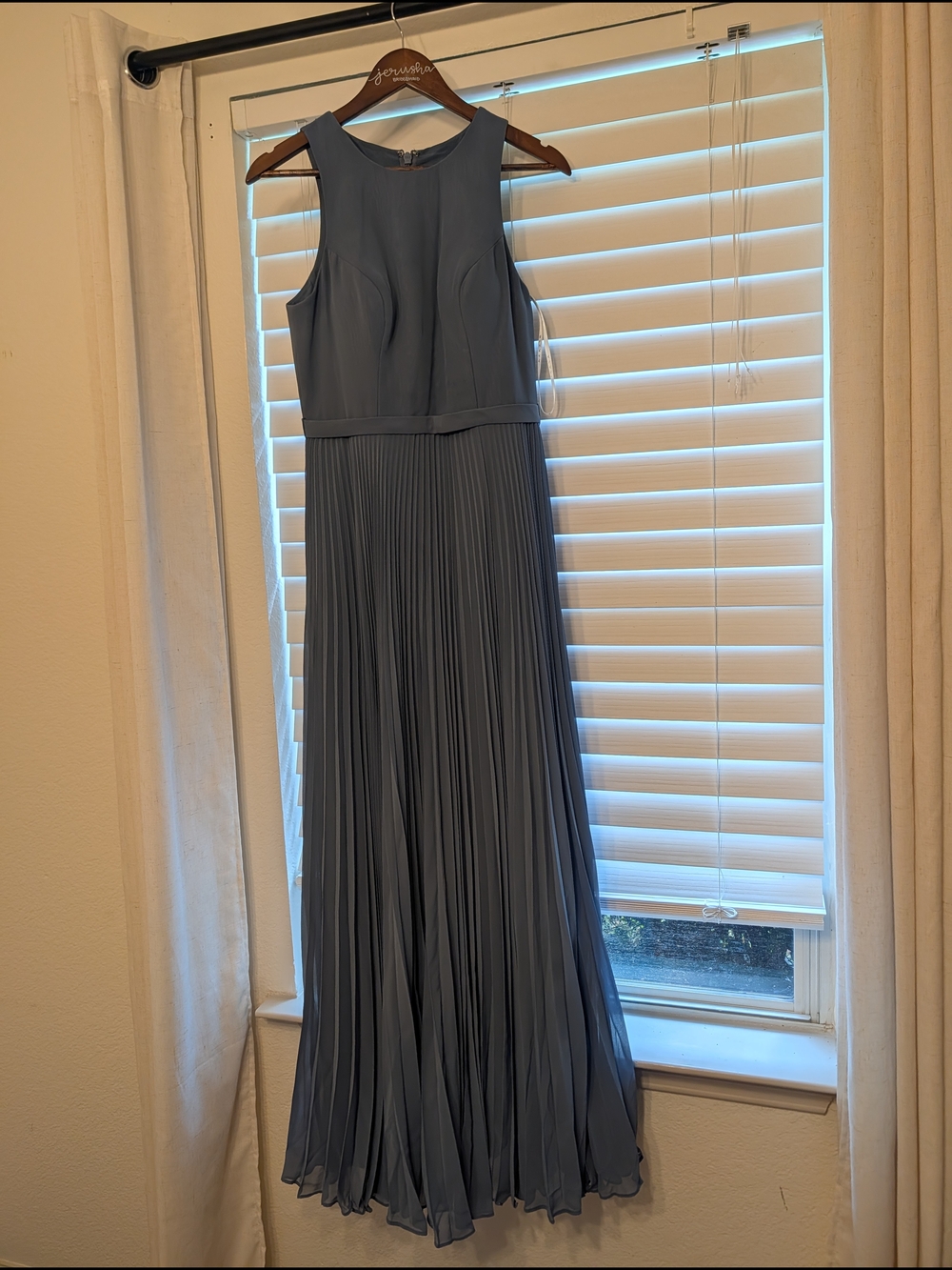 Azazie Twilight Pleated Maxi Dress in Dusty Blue - Picture 2 of 4